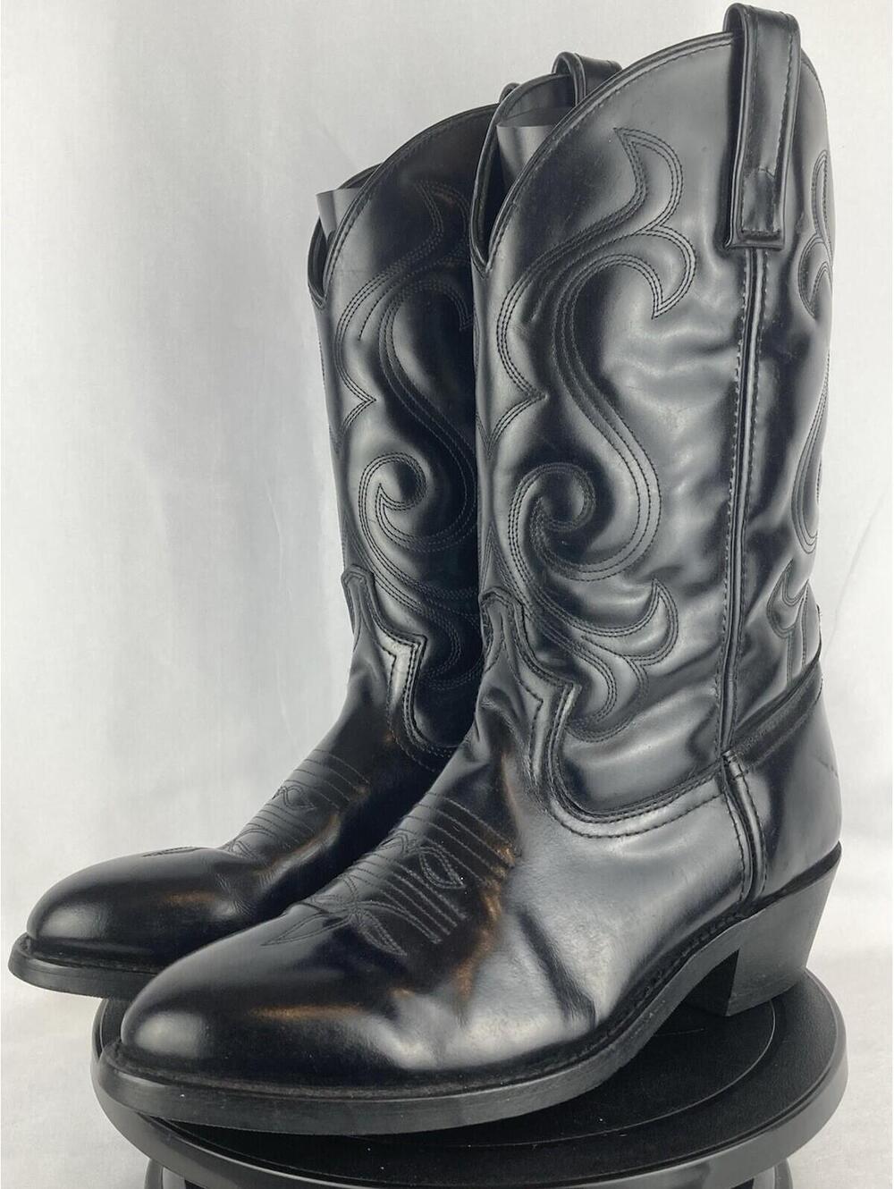 Men’s Size 10 D Masterson Boot Co. Smooth Black Leather Cowboy Boots RB915 R-Toe